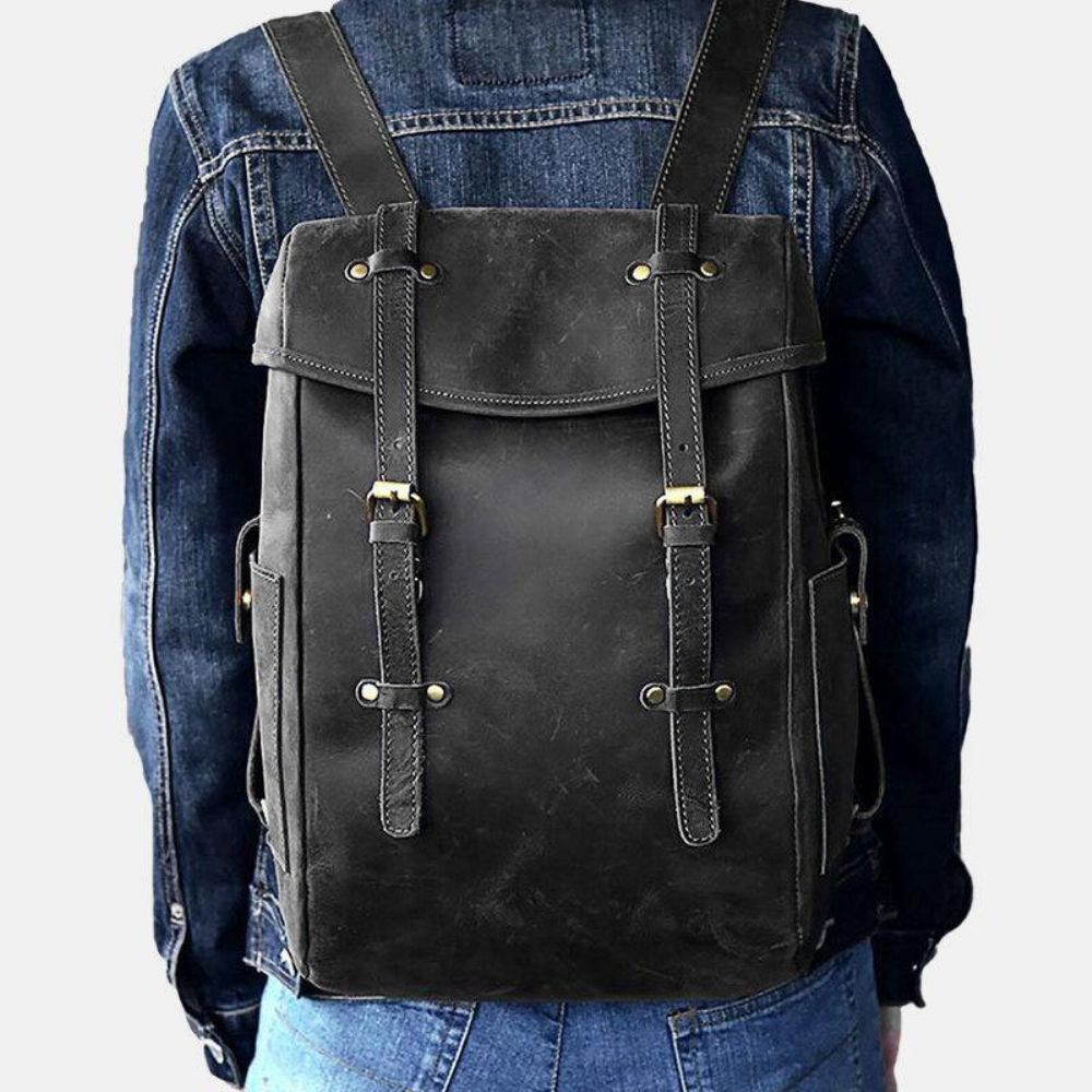 Männer Pu Leder Kontrastfarbe Vintage Business Outdoor Große Kapazität 14 Zoll Laptoptasche Rucksack