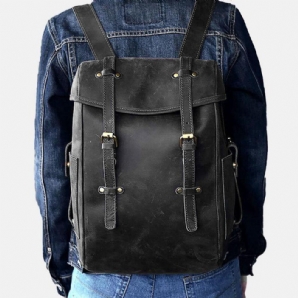 Männer Pu Leder Kontrastfarbe Vintage Business Outdoor Große Kapazität 14 Zoll Laptoptasche Rucksack