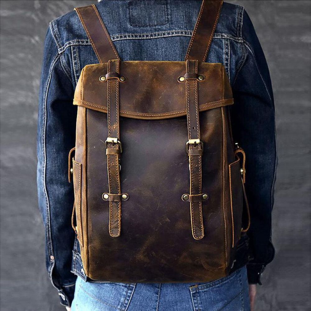 Männer Pu Leder Kontrastfarbe Vintage Business Outdoor Große Kapazität 14 Zoll Laptoptasche Rucksack