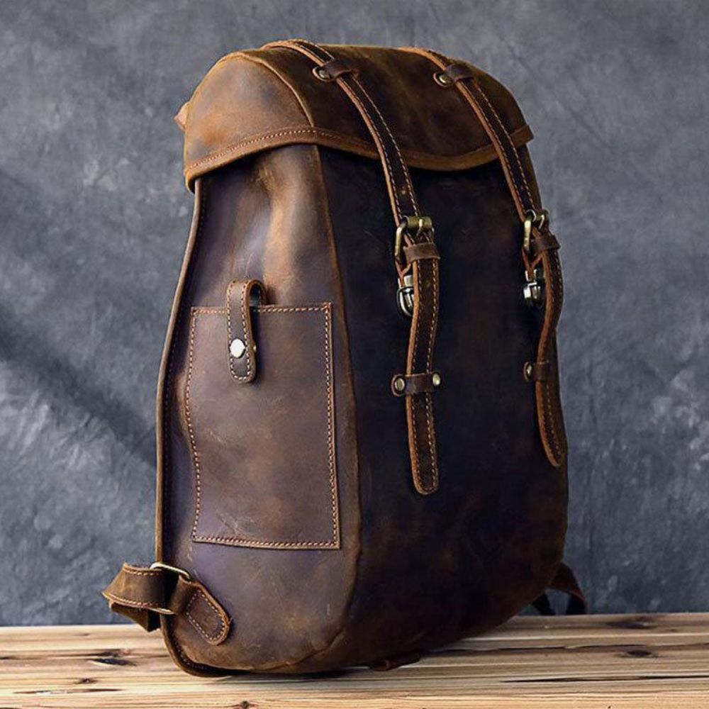 Männer Pu Leder Kontrastfarbe Vintage Business Outdoor Große Kapazität 14 Zoll Laptoptasche Rucksack