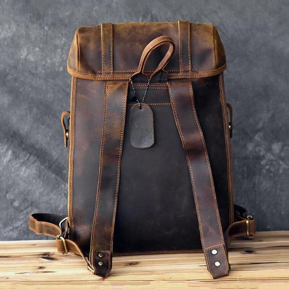 Männer Pu Leder Kontrastfarbe Vintage Business Outdoor Große Kapazität 14 Zoll Laptoptasche Rucksack