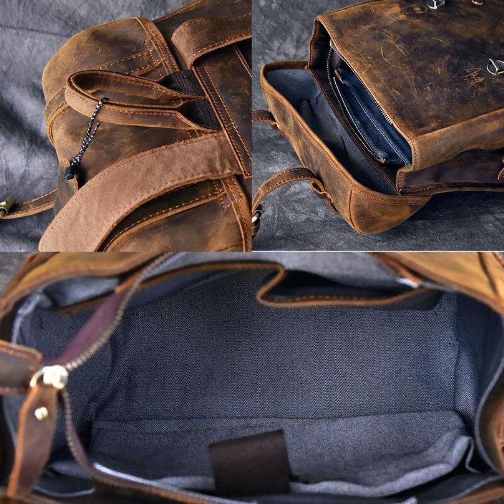 Männer Pu Leder Kontrastfarbe Vintage Business Outdoor Große Kapazität 14 Zoll Laptoptasche Rucksack