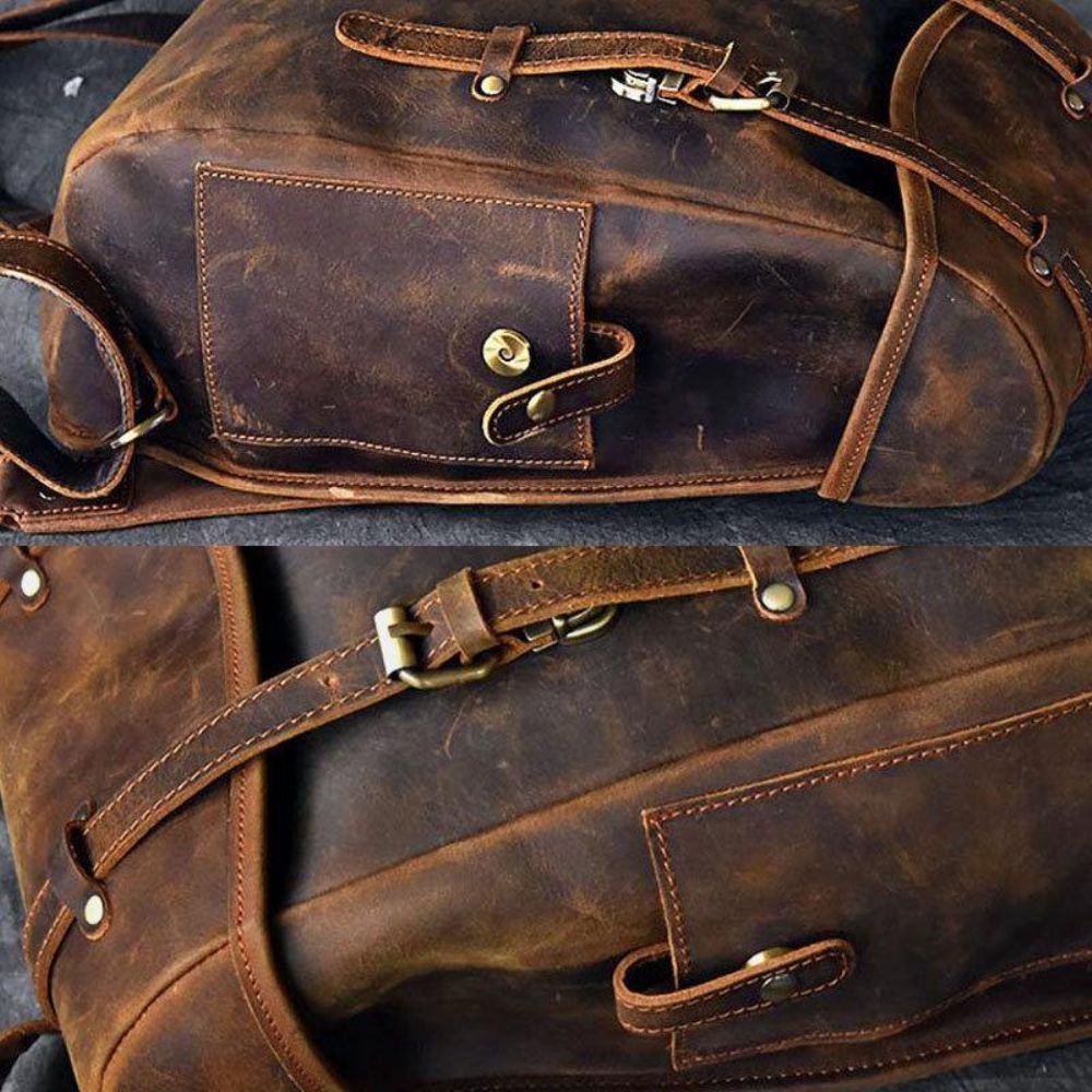 Männer Pu Leder Kontrastfarbe Vintage Business Outdoor Große Kapazität 14 Zoll Laptoptasche Rucksack