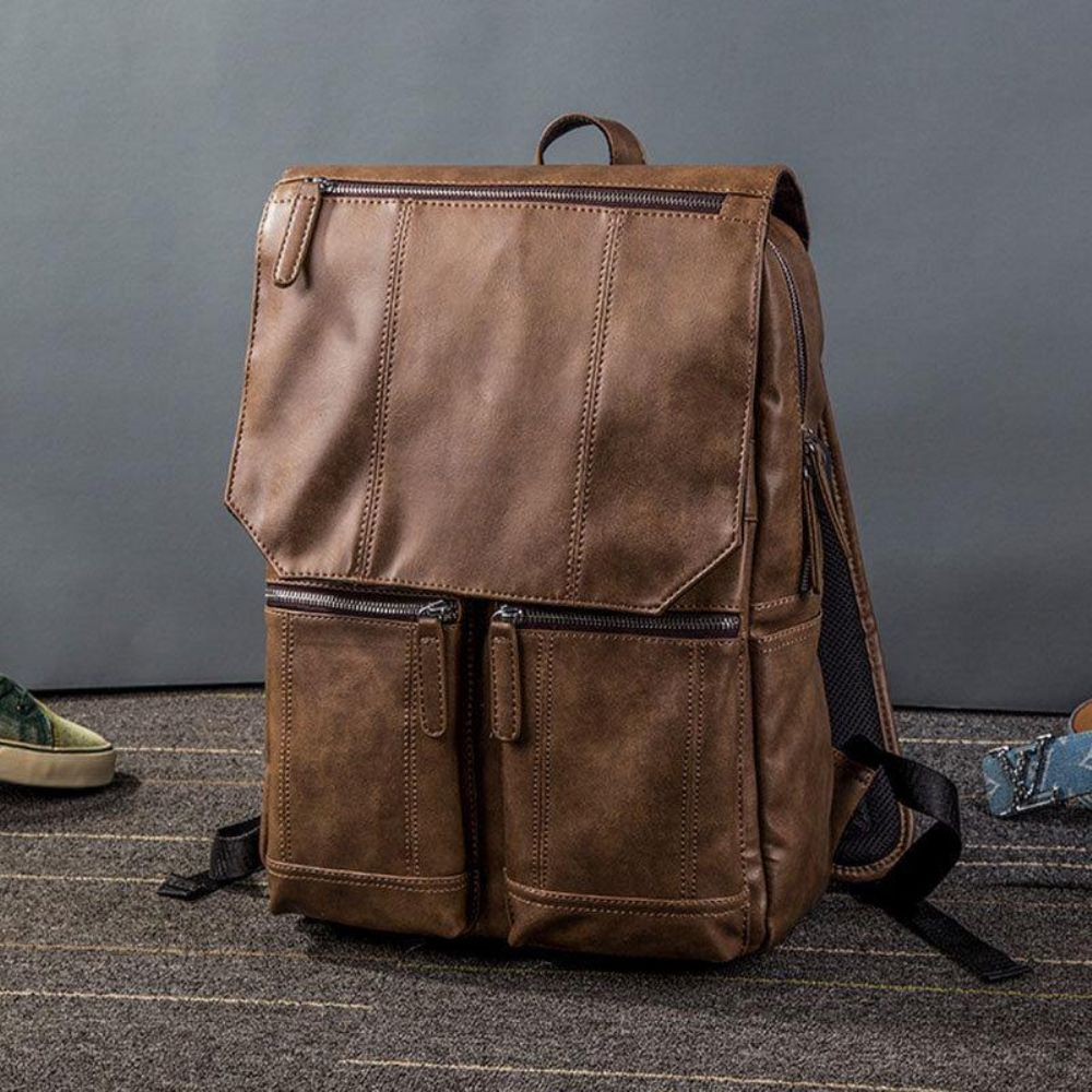 Männer Pu Leder Retro Business Casual Style Große Kapazität 14 Zoll Laptoptasche Student Schultasche Reiserucksack