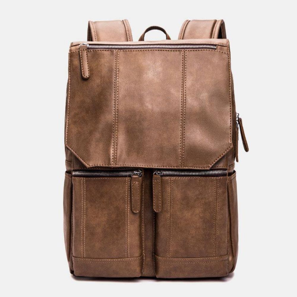 Männer Pu Leder Retro Business Casual Style Große Kapazität 14 Zoll Laptoptasche Student Schultasche Reiserucksack