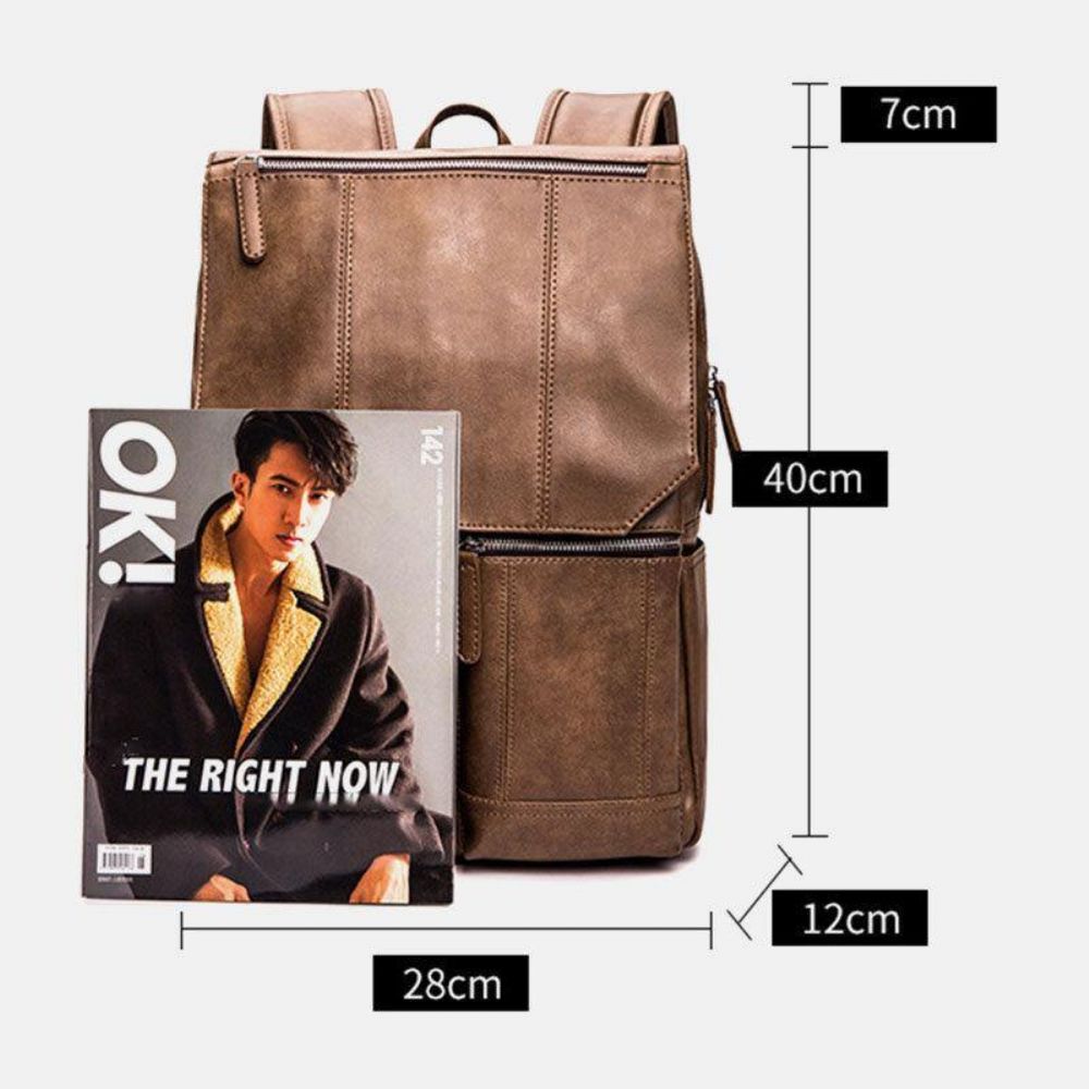 Männer Pu Leder Retro Business Casual Style Große Kapazität 14 Zoll Laptoptasche Student Schultasche Reiserucksack