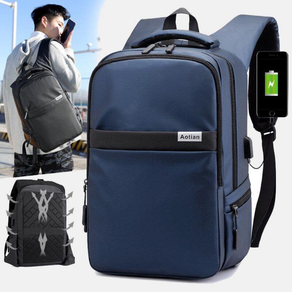 Männer Usb Lade Outdoor Nylon Reise Wasserdicht Große Kapazität 13 Zoll Laptoptasche Reisetasche Rucksack