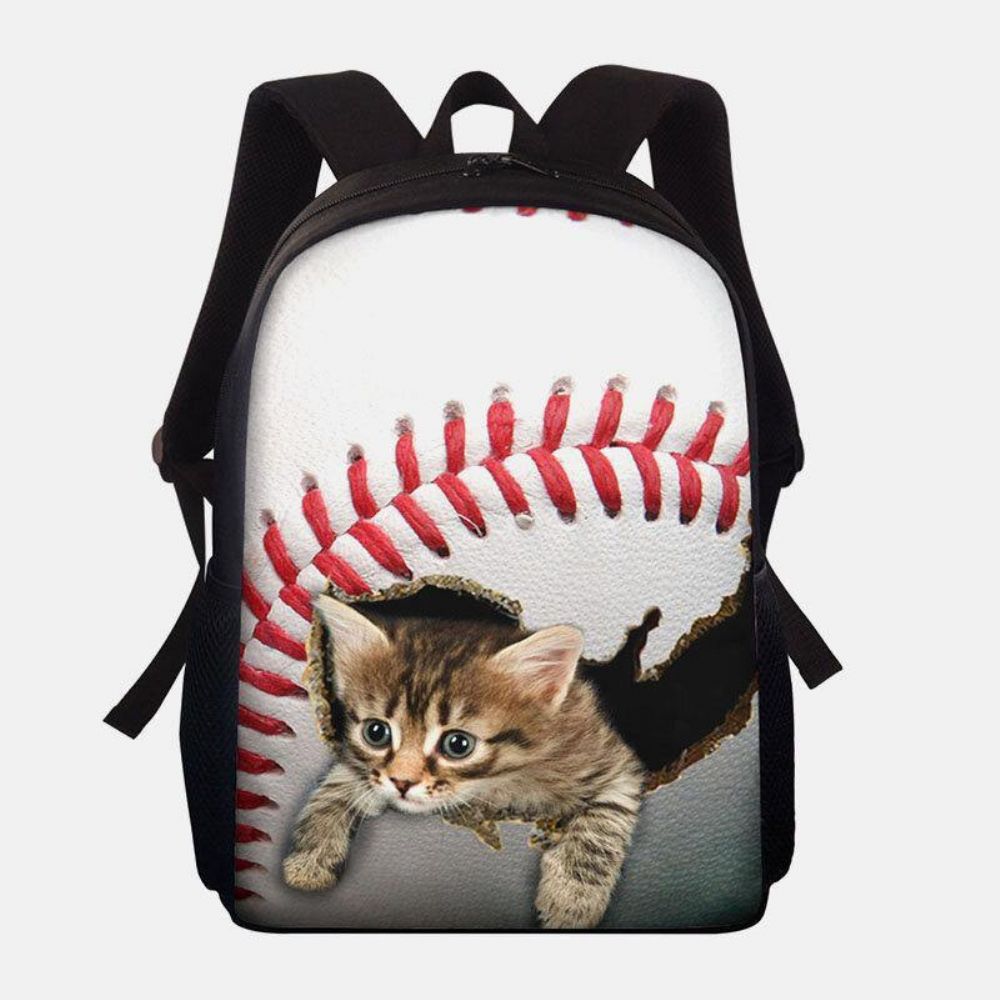 Unisex Dacron Large Capacity Cat Dog Im Baseball Football Pattern Printing Rucksack Schultasche