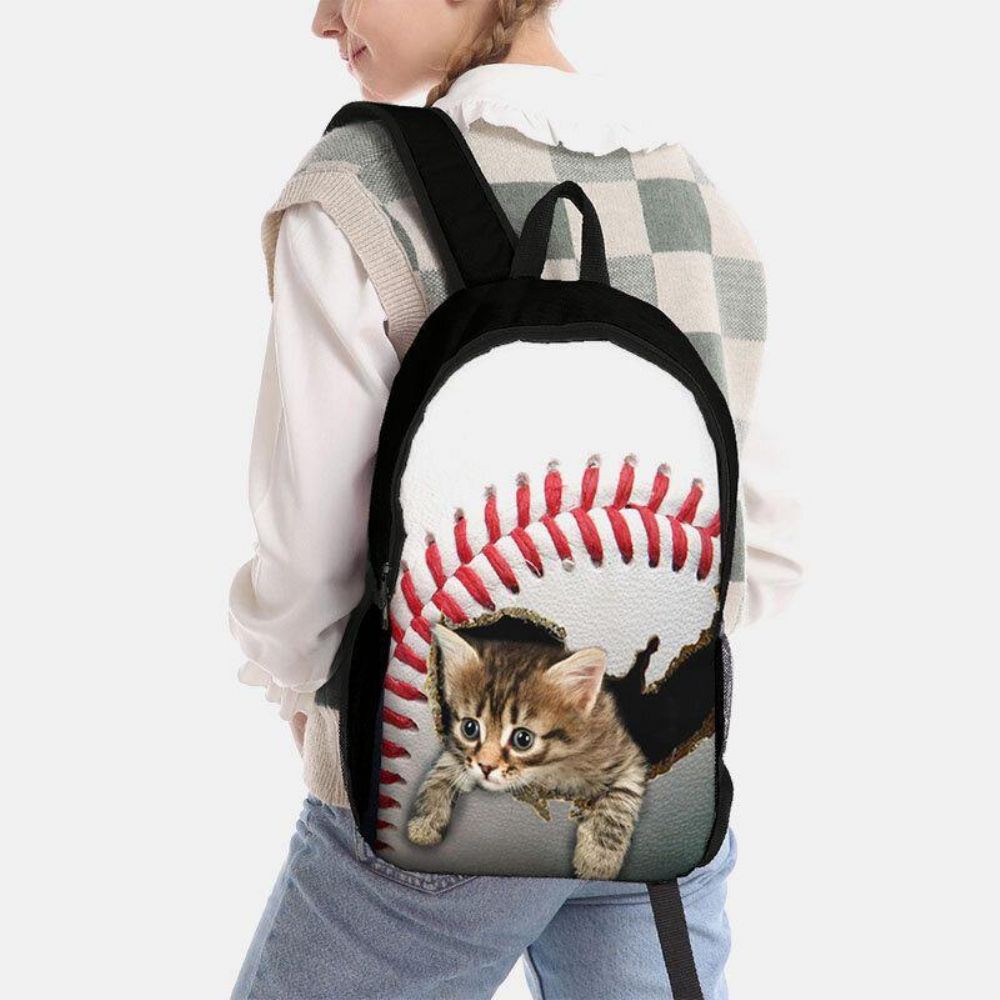 Unisex Dacron Large Capacity Cat Dog Im Baseball Football Pattern Printing Rucksack Schultasche