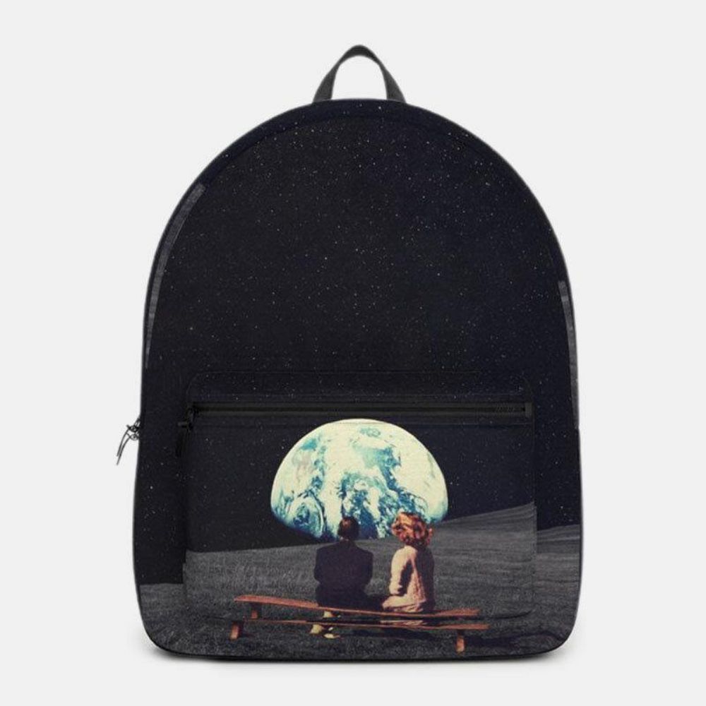 Unisex-Oxford-Umweltschutz-Weltraum-Planeten-Erde-Und-Mond-Druck-Schultaschen-Rucksack