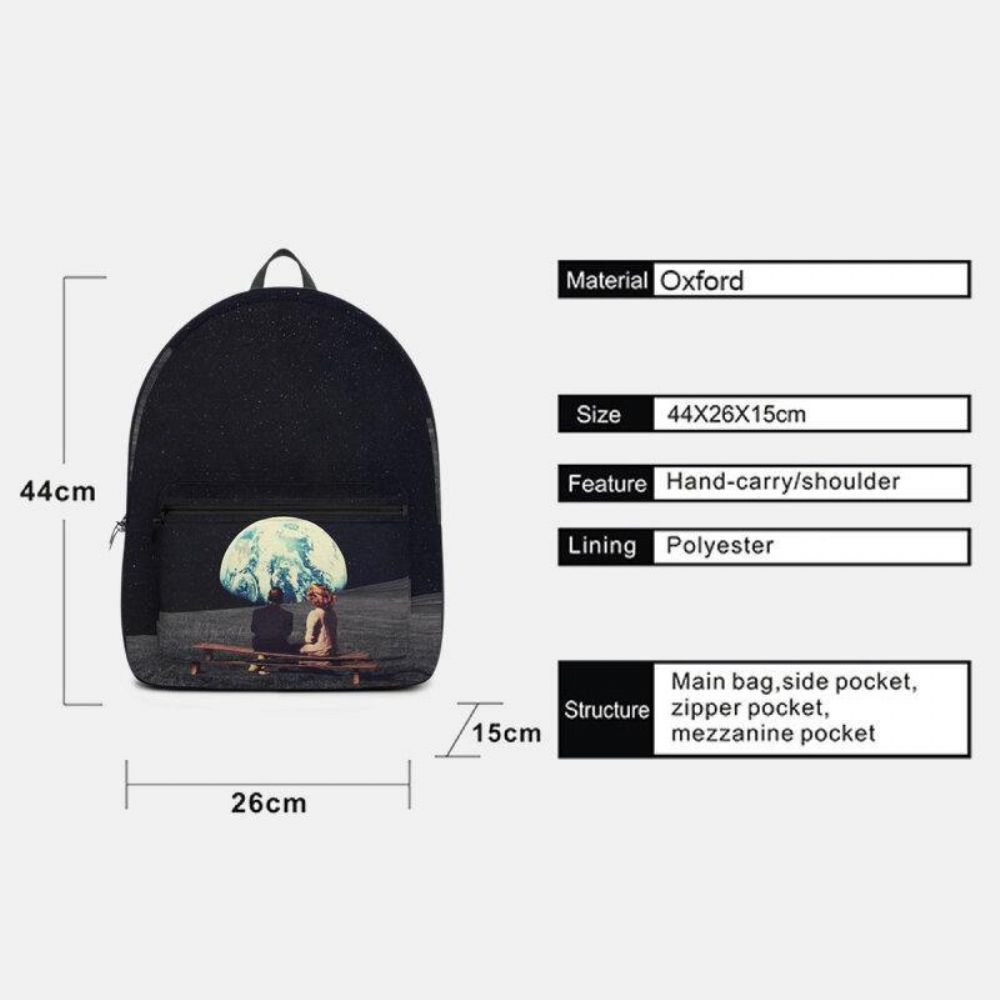 Unisex-Oxford-Umweltschutz-Weltraum-Planeten-Erde-Und-Mond-Druck-Schultaschen-Rucksack