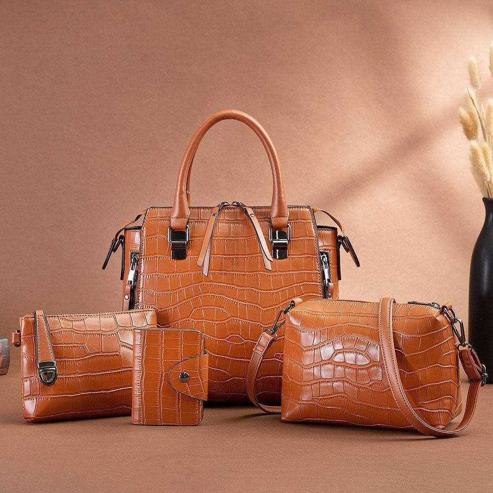 4 Stücke Vintage Croc Geprägte Geldbörse Große Kapazität Handtasche Handtasche Umhängetasche Umhängetasche