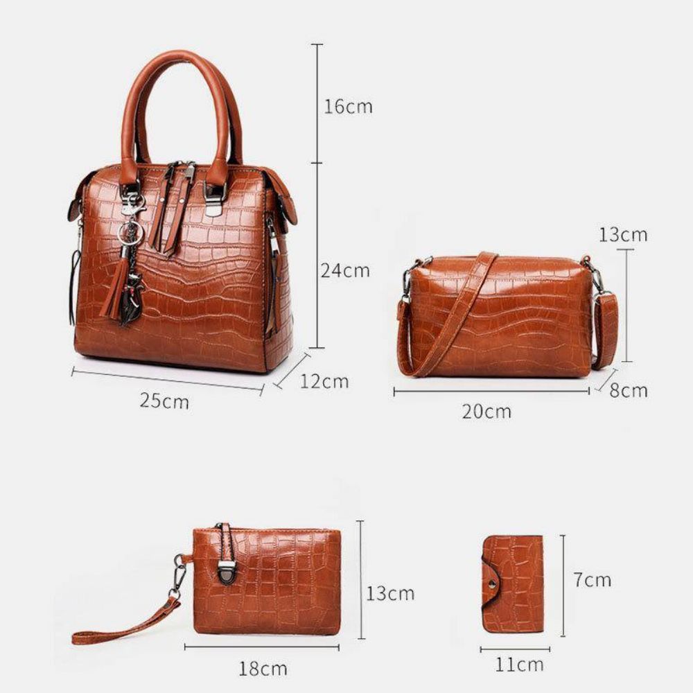 4 Stücke Vintage Croc Geprägte Geldbörse Große Kapazität Handtasche Handtasche Umhängetasche Umhängetasche