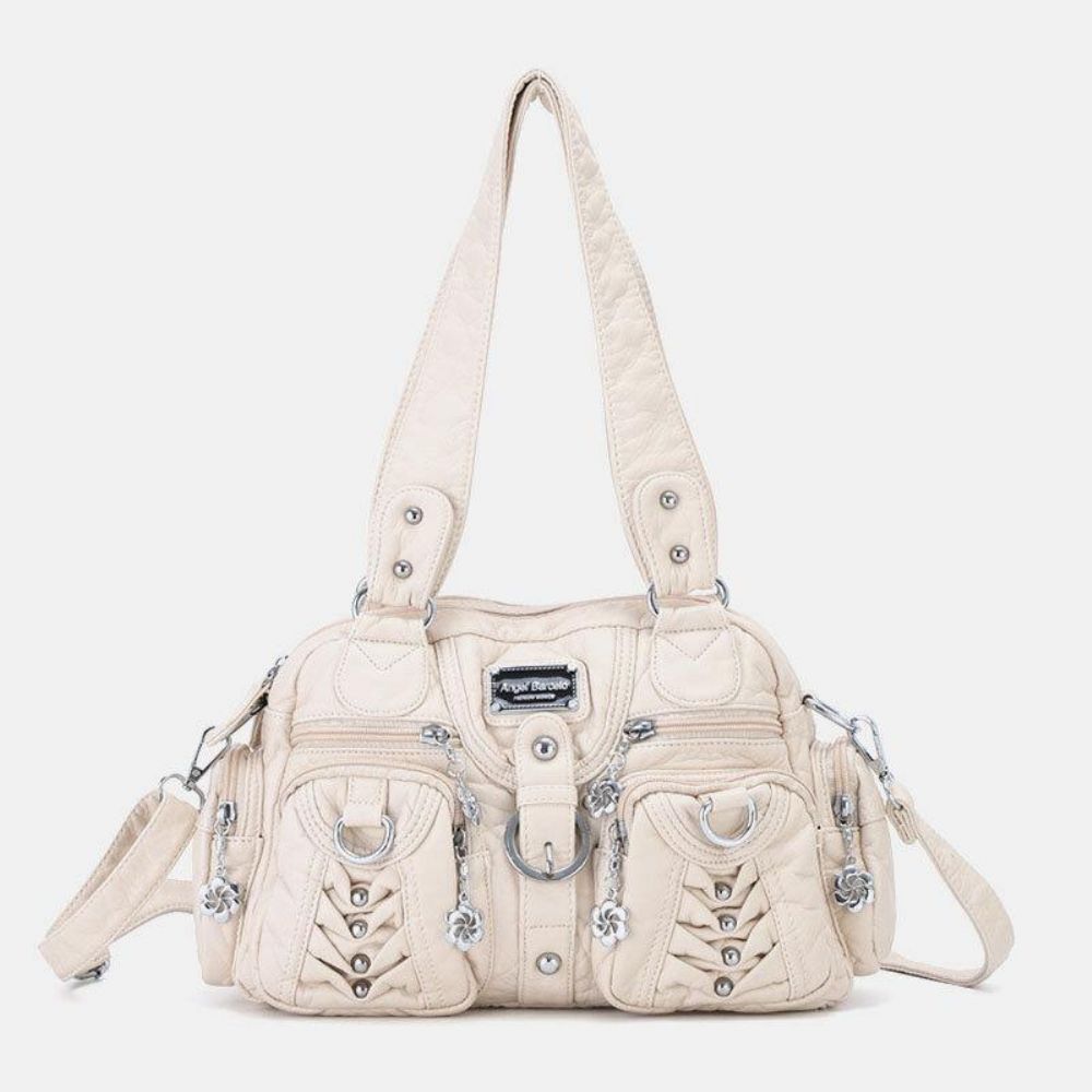 Angel Kiss Damen Pu-Leder Multi-Carry Einfarbig Mode Lässig Umhängetasche Umhängetasche Handtasche