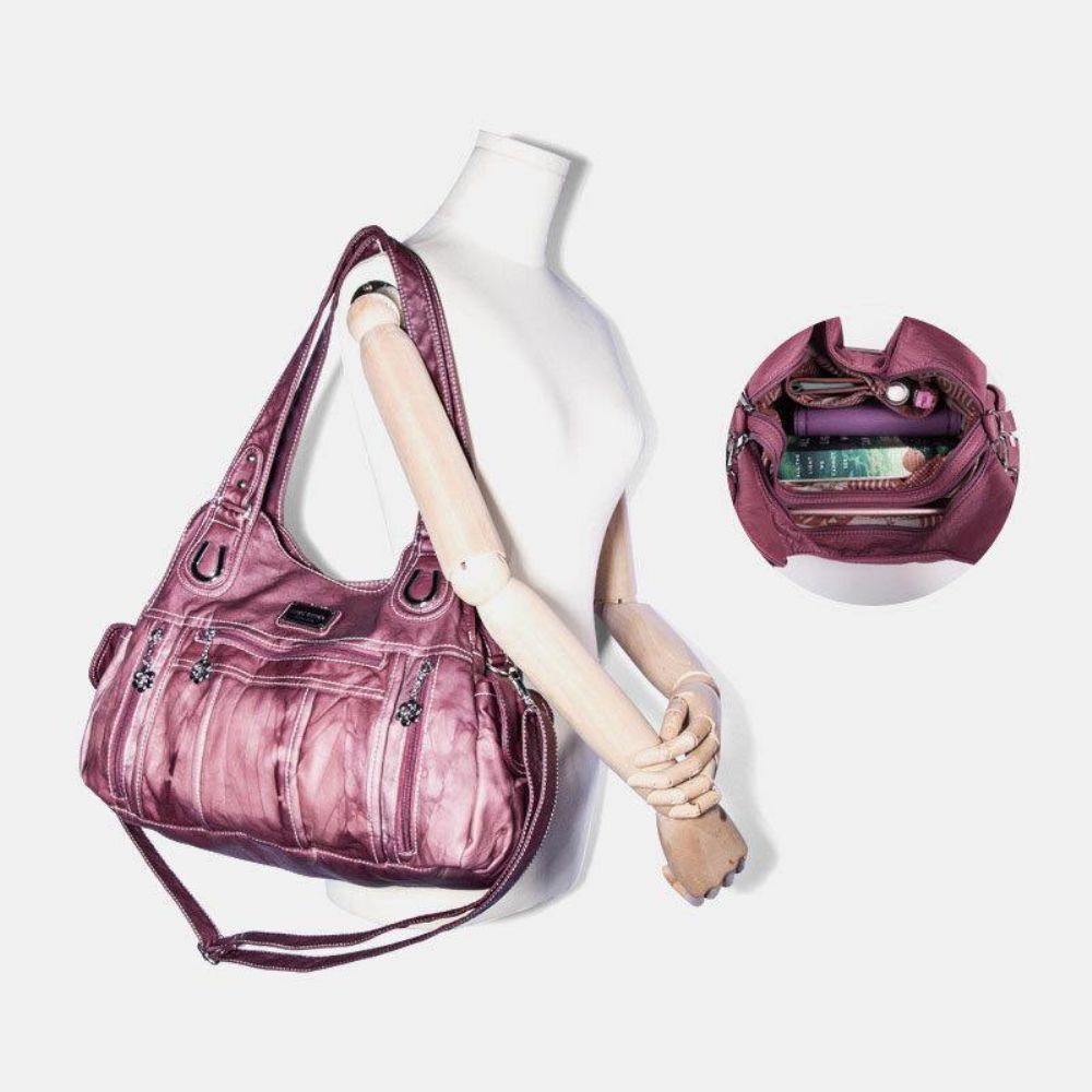 Angel Kiss Damen Pu-Leder Multi-Carry Einfarbig Umhängetasche Umhängetasche Tote Handtasche