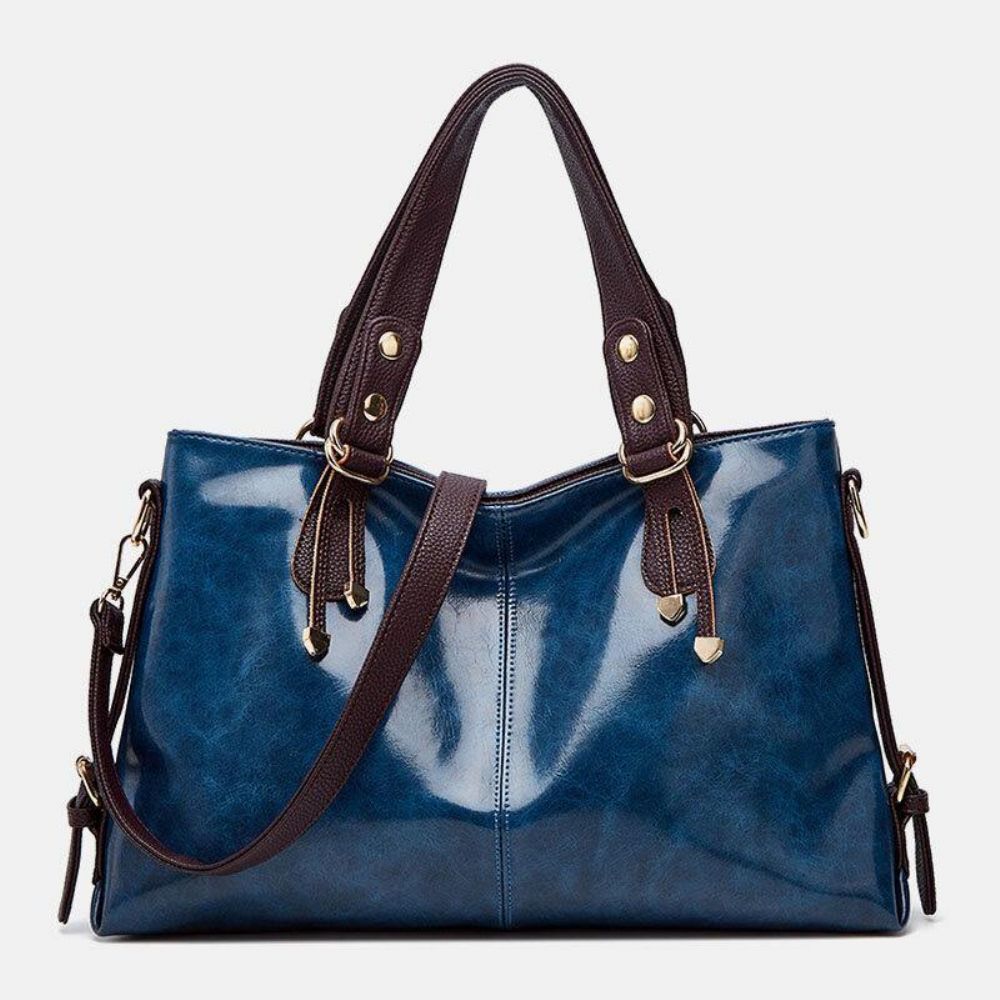 Damen Kunstleder Retro Lychee Muster Große Kapazität Handtasche Umhängetasche Umhängetasche Tragetasche