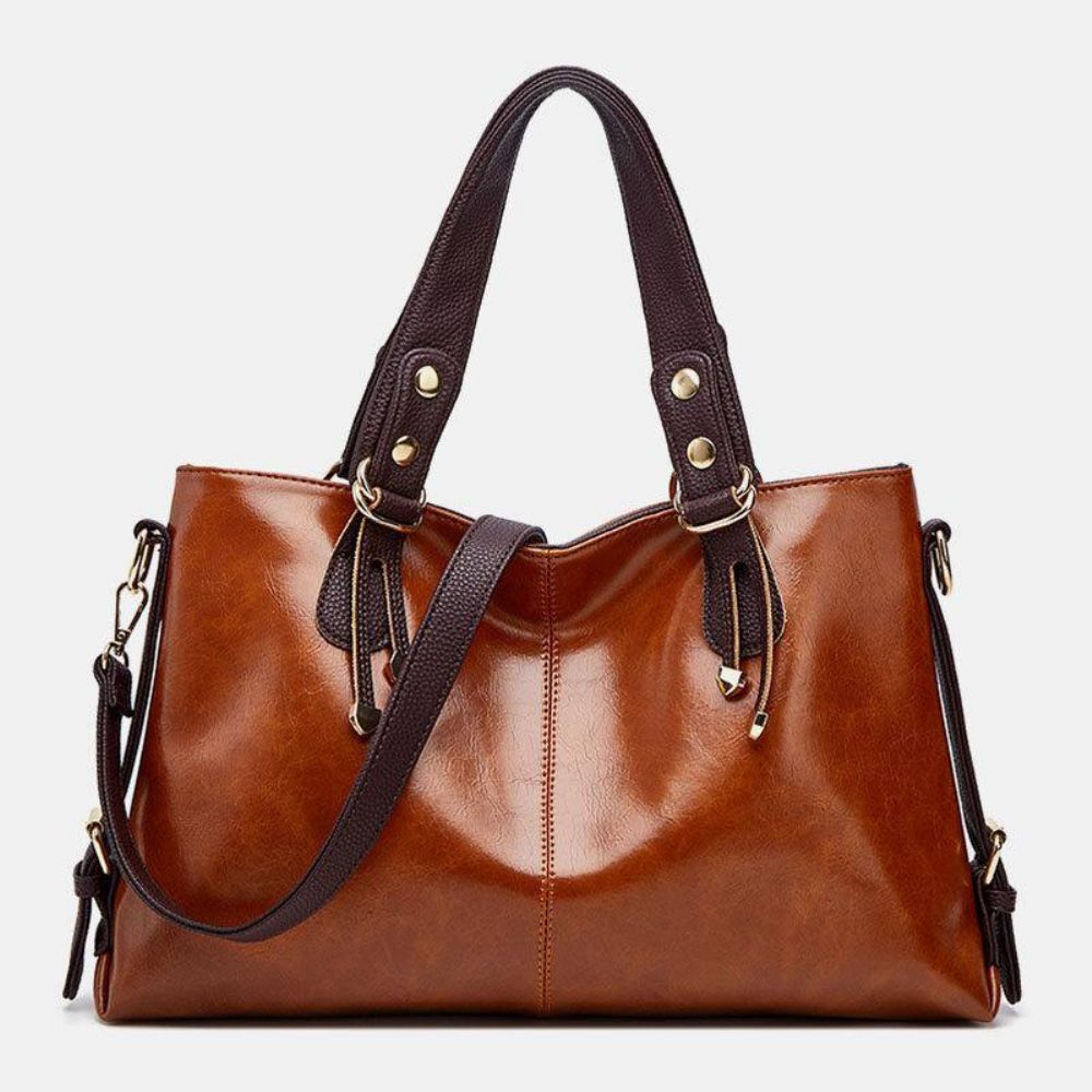 Damen Kunstleder Retro Lychee Muster Große Kapazität Handtasche Umhängetasche Umhängetasche Tragetasche