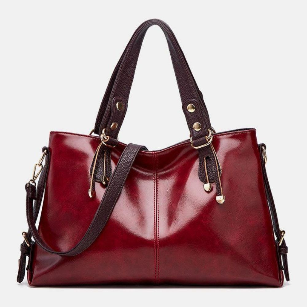 Damen Kunstleder Retro Lychee Muster Große Kapazität Handtasche Umhängetasche Umhängetasche Tragetasche