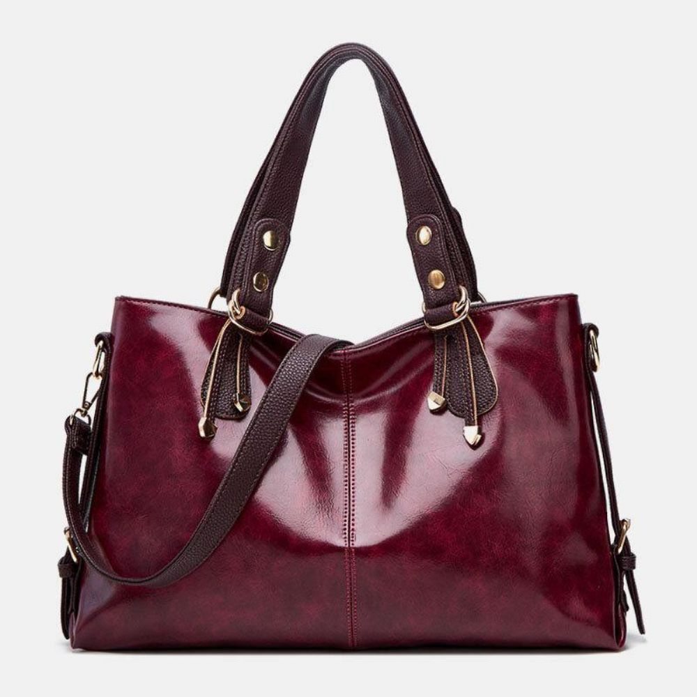 Damen Kunstleder Retro Lychee Muster Große Kapazität Handtasche Umhängetasche Umhängetasche Tragetasche