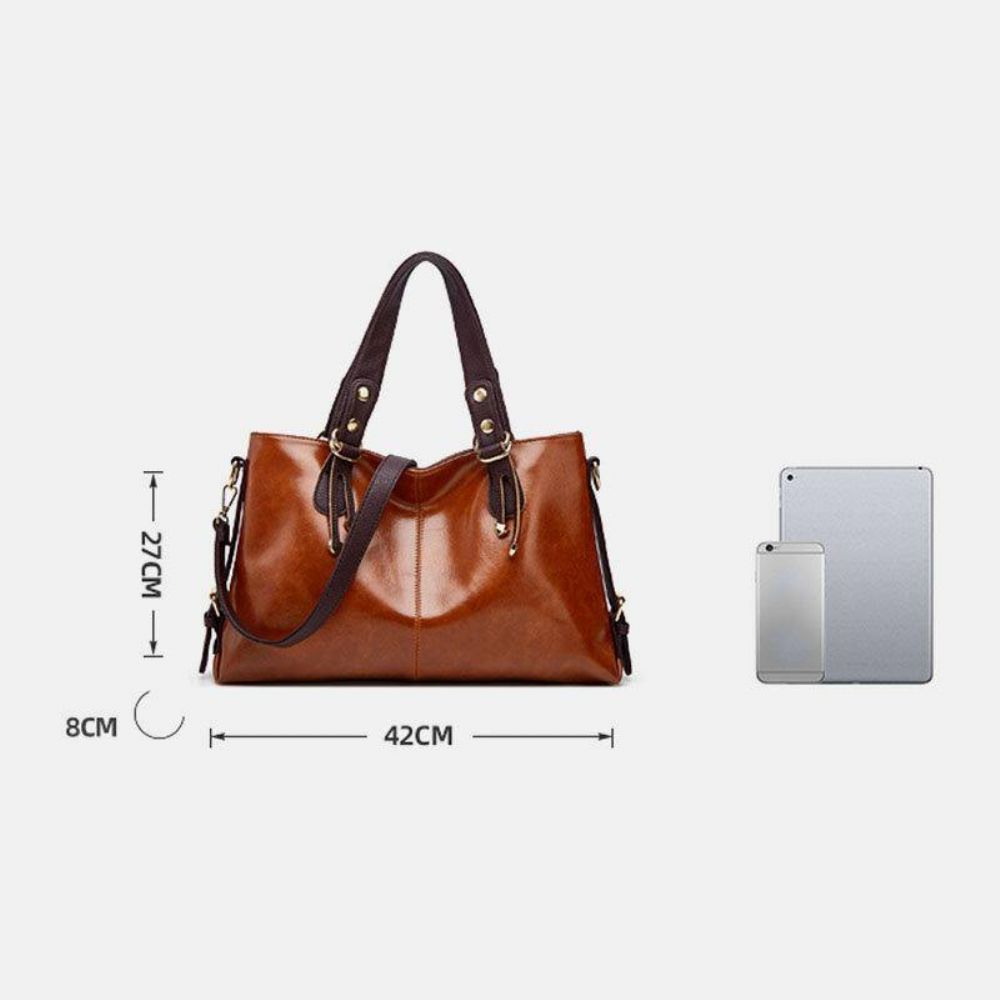 Damen Kunstleder Retro Lychee Muster Große Kapazität Handtasche Umhängetasche Umhängetasche Tragetasche