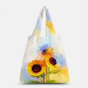 Damen Nylon Tie Dye Sonnenblume Muster Print Sommertasche Umhängetasche Handtasche Tote