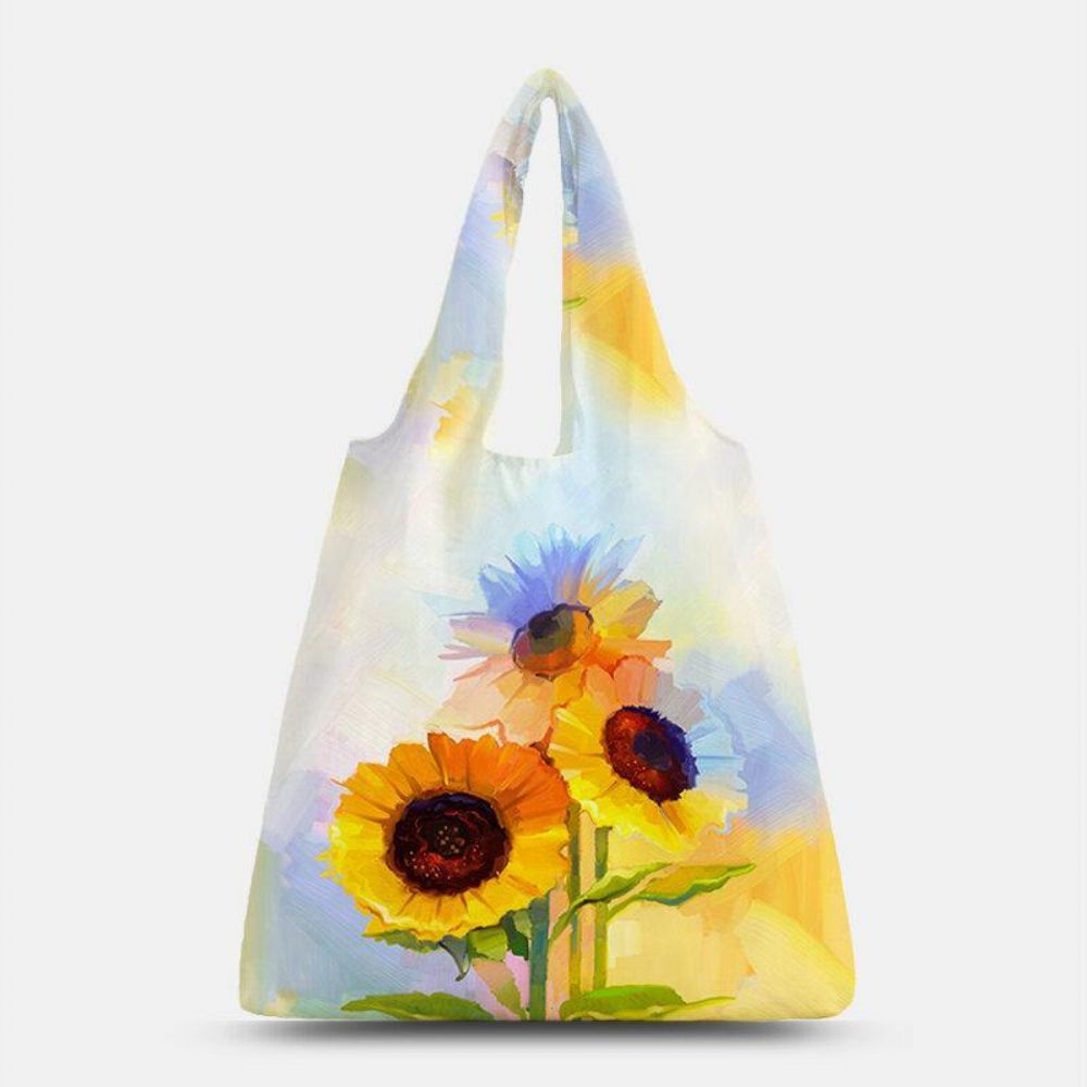 Damen Nylon Tie Dye Sonnenblume Muster Print Sommertasche Umhängetasche Handtasche Tote