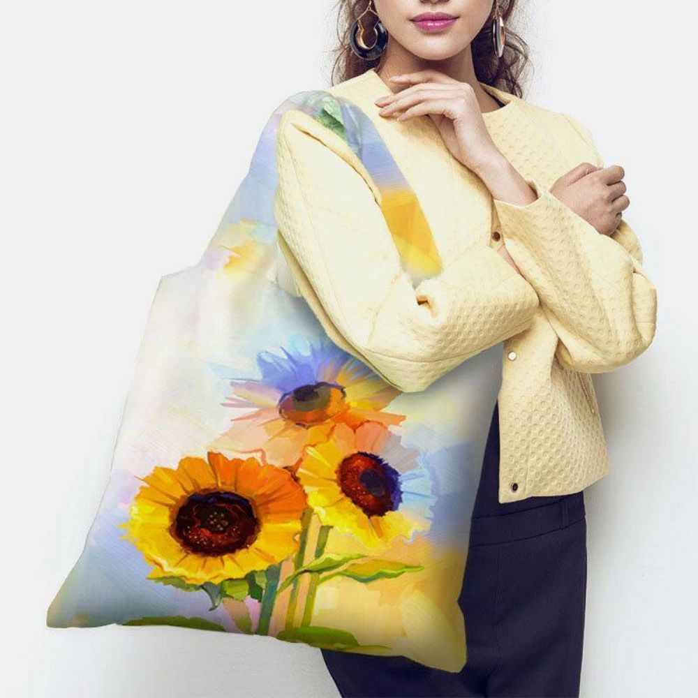 Damen Nylon Tie Dye Sonnenblume Muster Print Sommertasche Umhängetasche Handtasche Tote