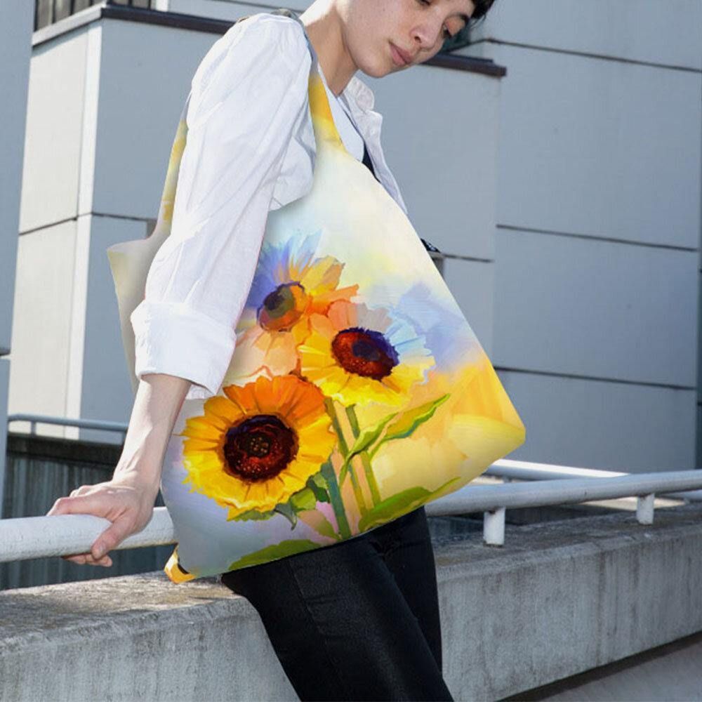 Damen Nylon Tie Dye Sonnenblume Muster Print Sommertasche Umhängetasche Handtasche Tote