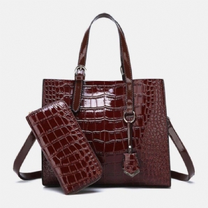 Frauen 2 Stücke Alligator Pu Multi-Pocket Große Kapazität Handtasche Umhängetasche Tote