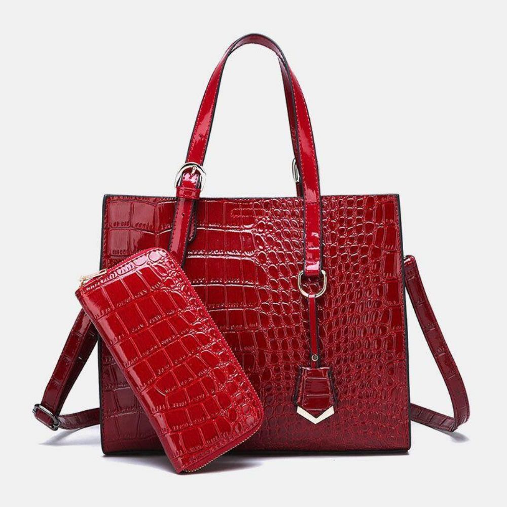 Frauen 2 Stücke Alligator Pu Multi-Pocket Große Kapazität Handtasche Umhängetasche Tote