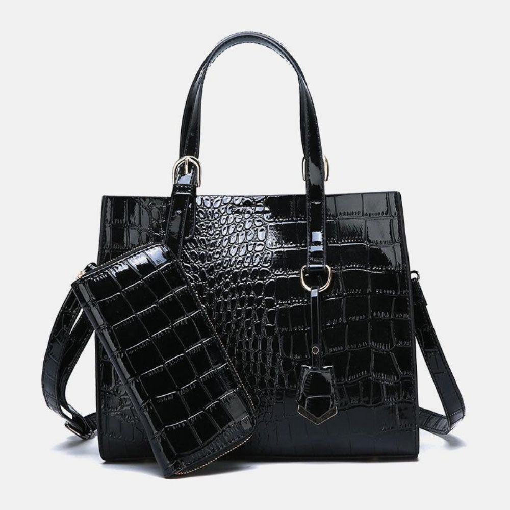 Frauen 2 Stücke Alligator Pu Multi-Pocket Große Kapazität Handtasche Umhängetasche Tote