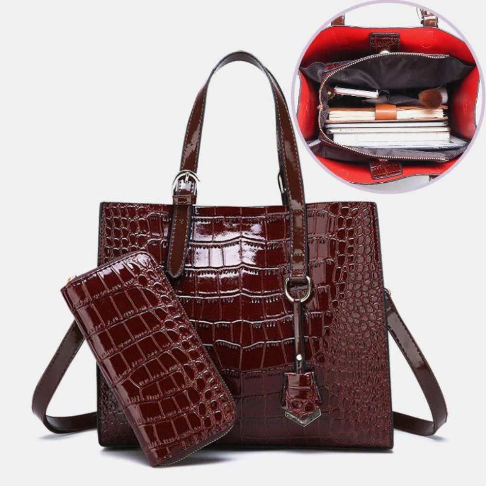 Frauen 2 Stücke Alligator Pu Multi-Pocket Große Kapazität Handtasche Umhängetasche Tote