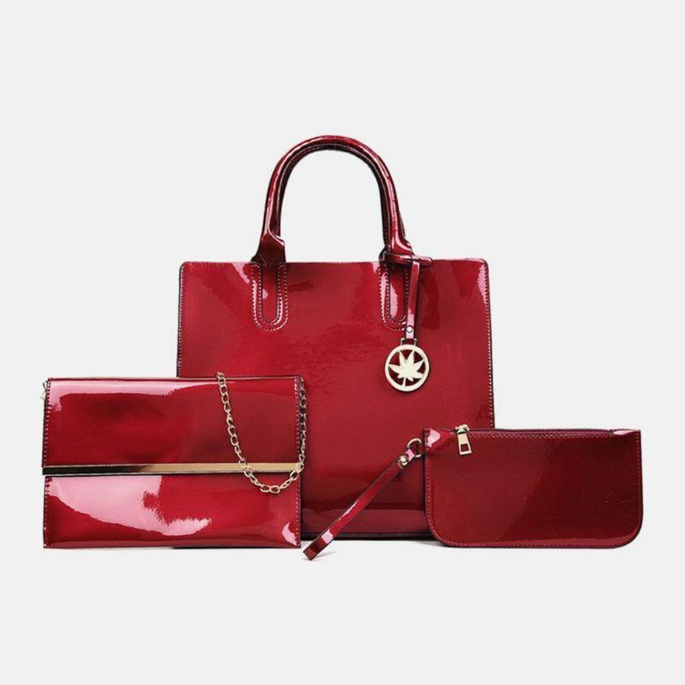 Frauen 3 Stücke Pu Leder Mehrteilige Leder Einfarbig Damen Taschen Handtasche Handtasche Umhängetasche