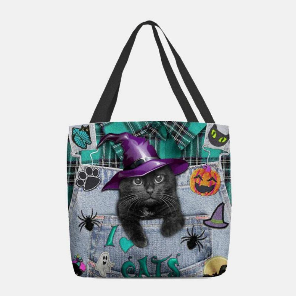 Frauen Canvas Magic Hüte Dreidimensionale 3D-Nette Schwarze Katze Handtasche Tote Umhängetasche