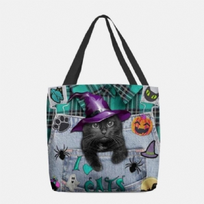 Frauen Canvas Magic Hüte Dreidimensionale 3D-Nette Schwarze Katze Handtasche Tote Umhängetasche