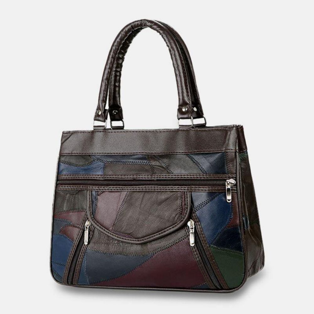 Frauen-Echtes Leder-Patchwork-Gemalte Einkaufstasche Multi-Pocket-Große Kapazitäts-Handtaschen-Weinlese-Crossbody-Taschen