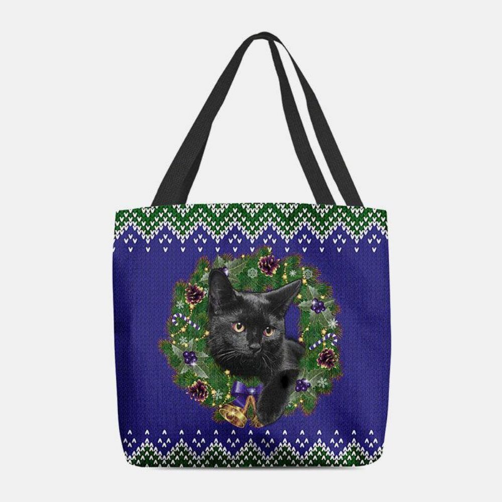 Frauen Filz Cartoon Festliche Klassische Farbe Weihnachtskranz Katze Muster Umhängetasche Handtasche Tote