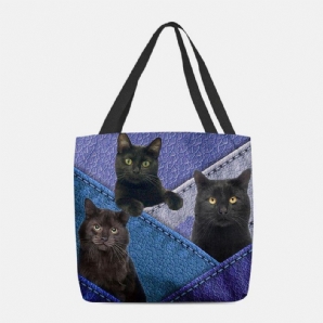 Frauen Filz Katzen Muster Patchwork Druck Handtasche Umhängetasche Tote