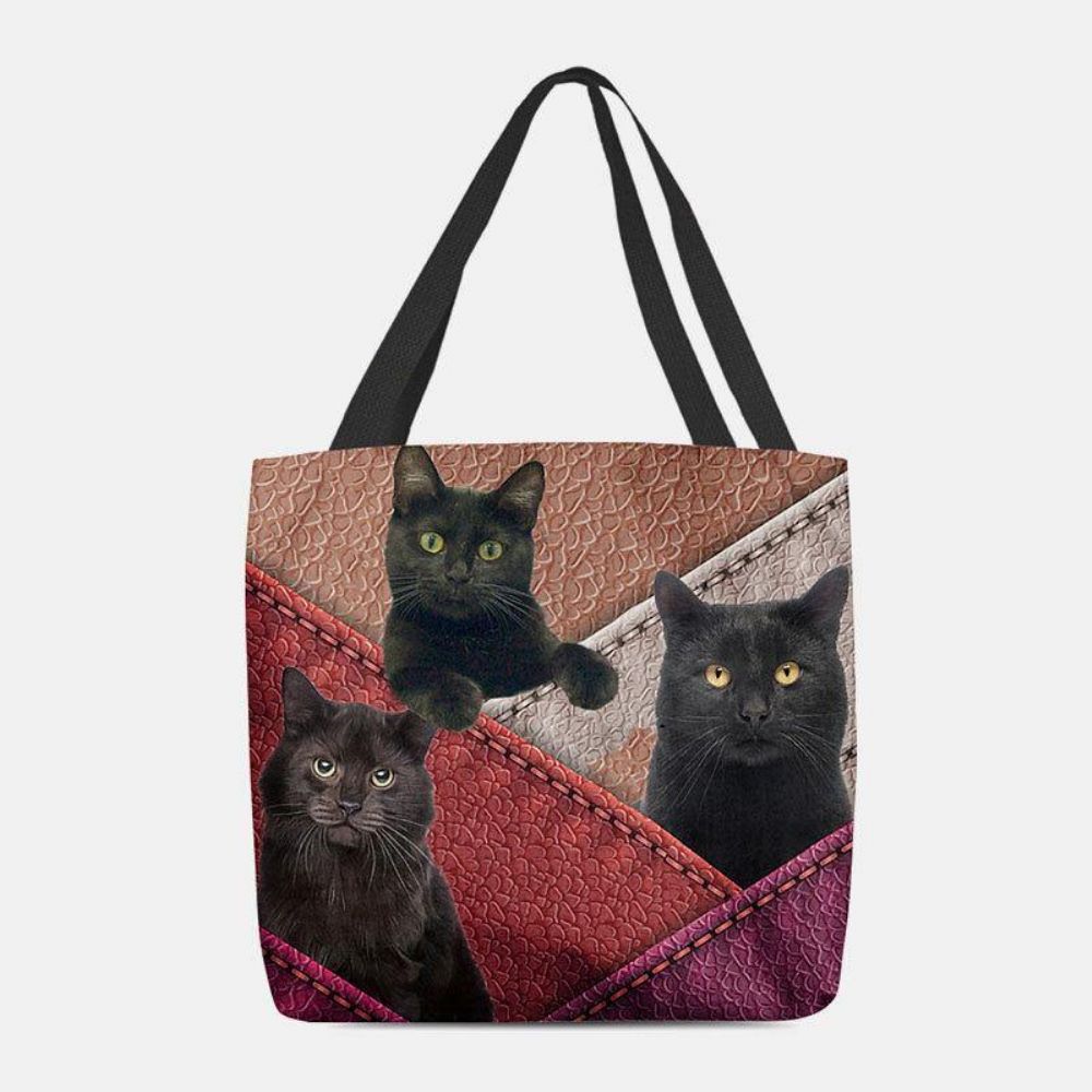 Frauen Filz Katzen Muster Patchwork Druck Handtasche Umhängetasche Tote