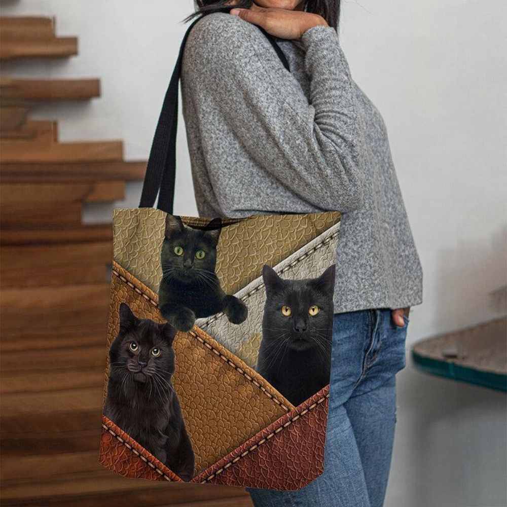 Frauen Filz Katzen Muster Patchwork Druck Handtasche Umhängetasche Tote