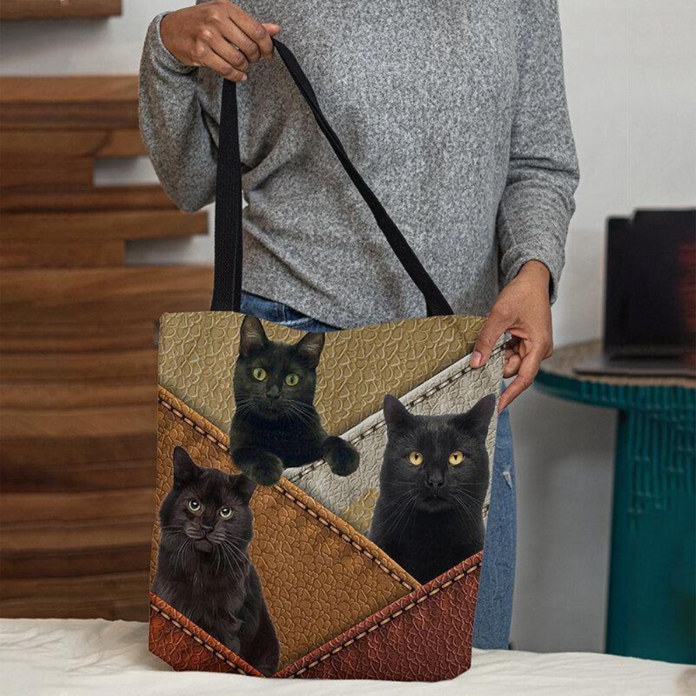 Frauen Filz Katzen Muster Patchwork Druck Handtasche Umhängetasche Tote