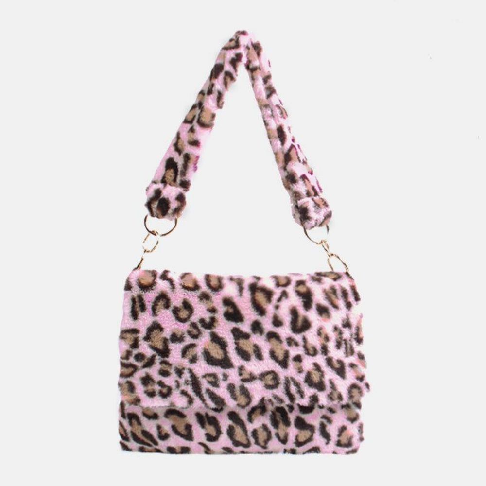 Frauen Filz Mode Lässig Leopard Muster Weiche Warme Umhängetasche Handtasche