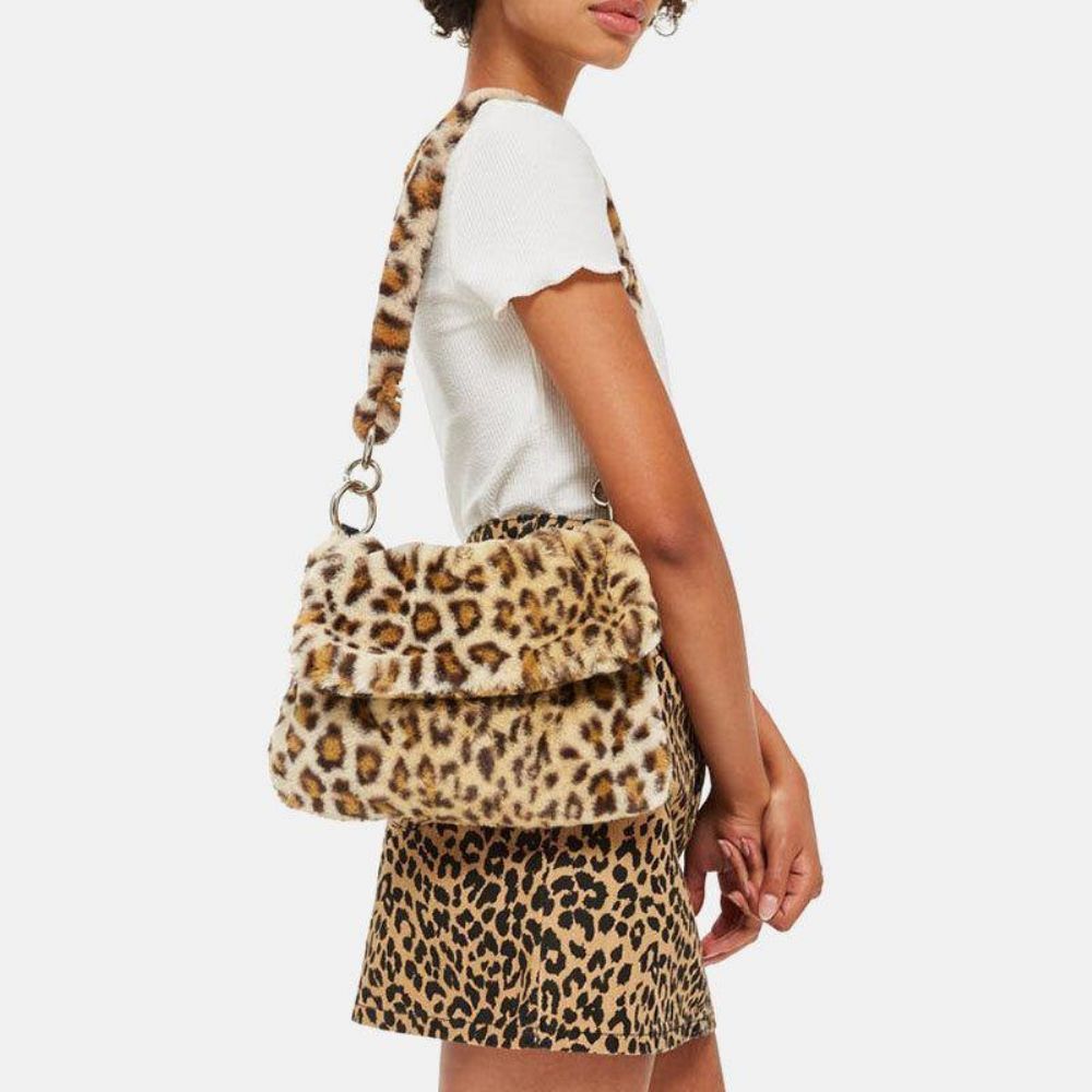 Frauen Filz Mode Lässig Leopard Muster Weiche Warme Umhängetasche Handtasche