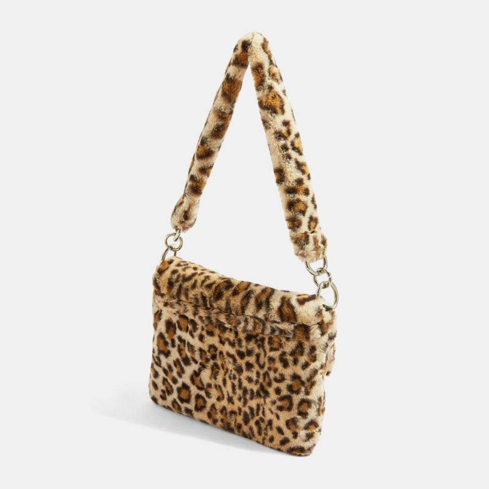 Frauen Filz Mode Lässig Leopard Muster Weiche Warme Umhängetasche Handtasche