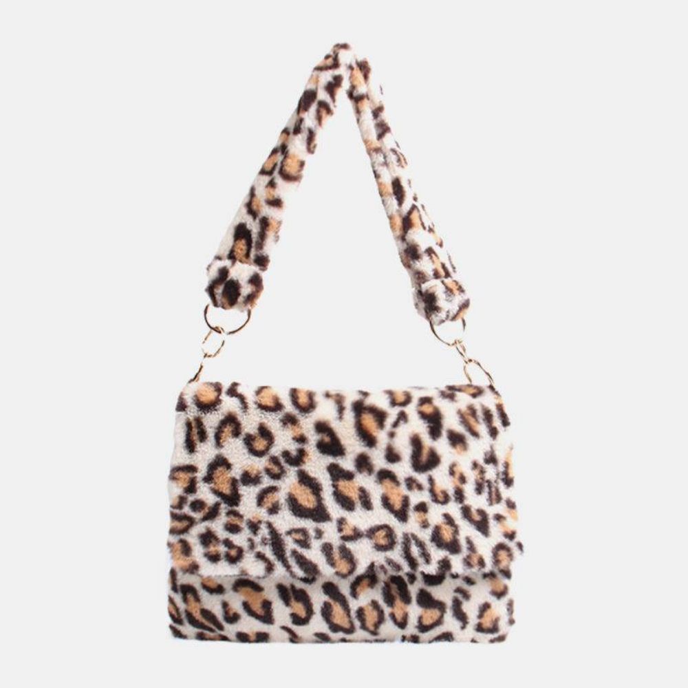 Frauen Filz Mode Lässig Leopard Muster Weiche Warme Umhängetasche Handtasche