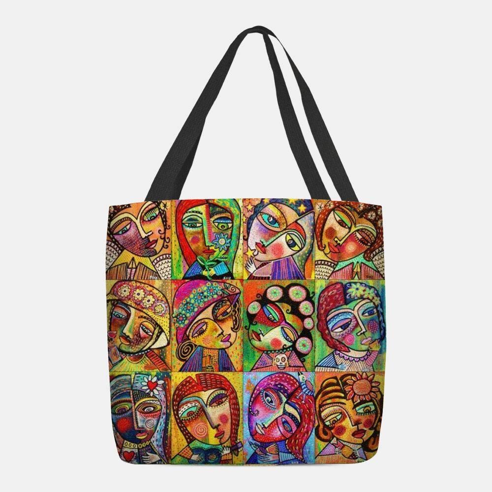 Frauen Filz Multicolor Cartoon Figur Print Handtasche Umhängetasche Tote