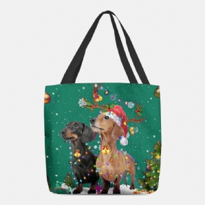 Frauen Filz Niedliche Festliche Weihnachten Cartoon Hunde Muster Umhängetasche Handtasche Tote