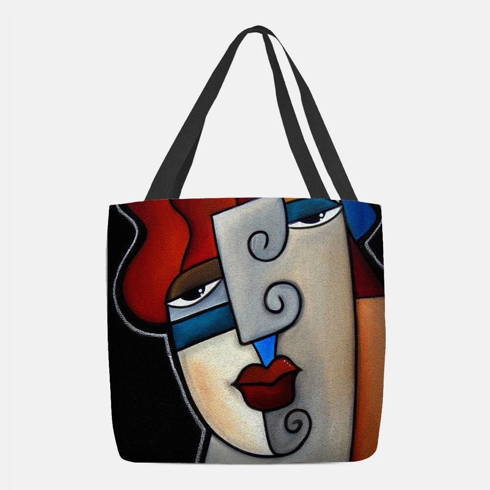 Frauen Filz Picasso Stil Multicolor Cartoon Figur Print Handtasche Umhängetasche Tote