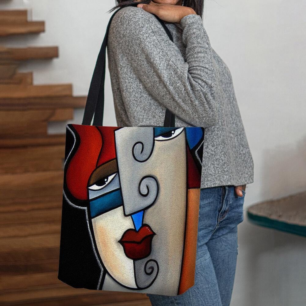 Frauen Filz Picasso Stil Multicolor Cartoon Figur Print Handtasche Umhängetasche Tote