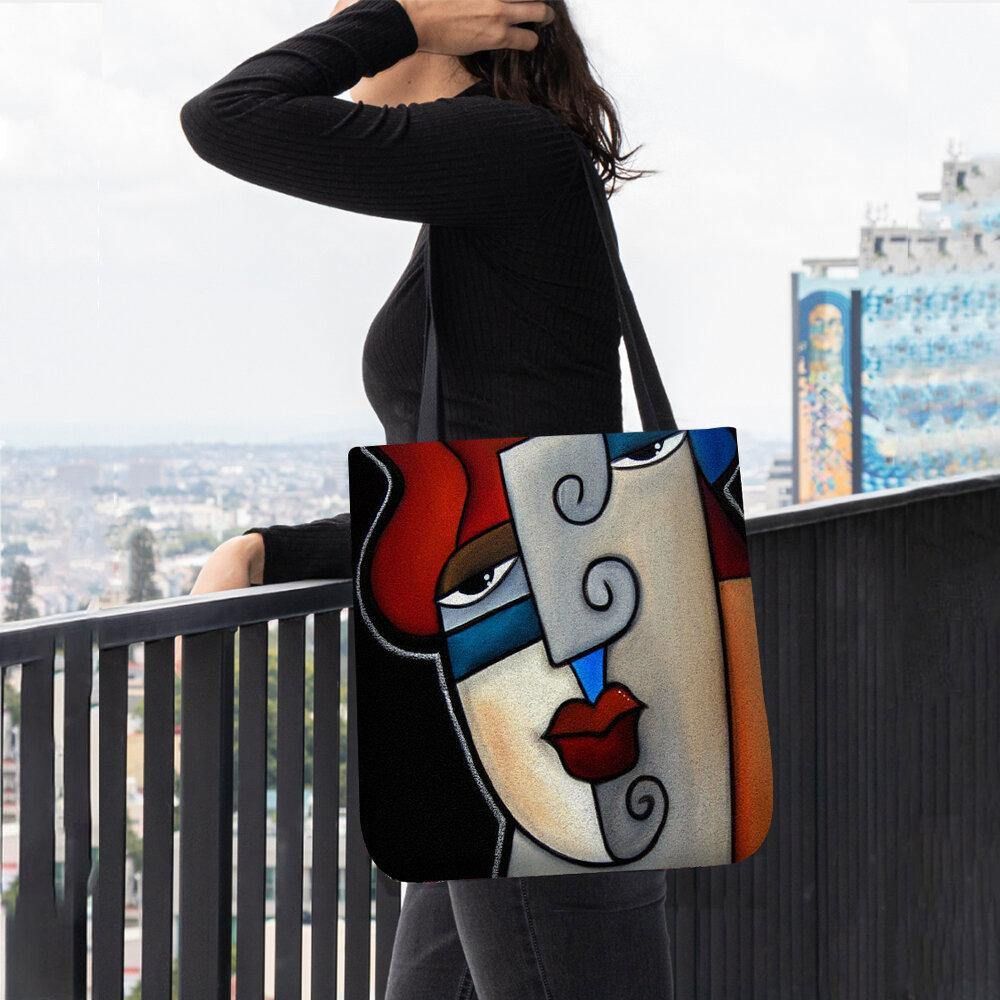 Frauen Filz Picasso Stil Multicolor Cartoon Figur Print Handtasche Umhängetasche Tote